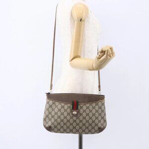 GUCCI GG Supreme Web Sherry Line Bag PVC Beige Gold Red 904 02 026 Auth ka287